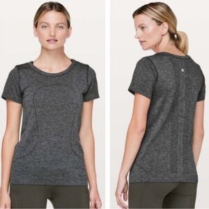 Lululemon Swiftly Tech short-sleeve shirt in a heathered black or